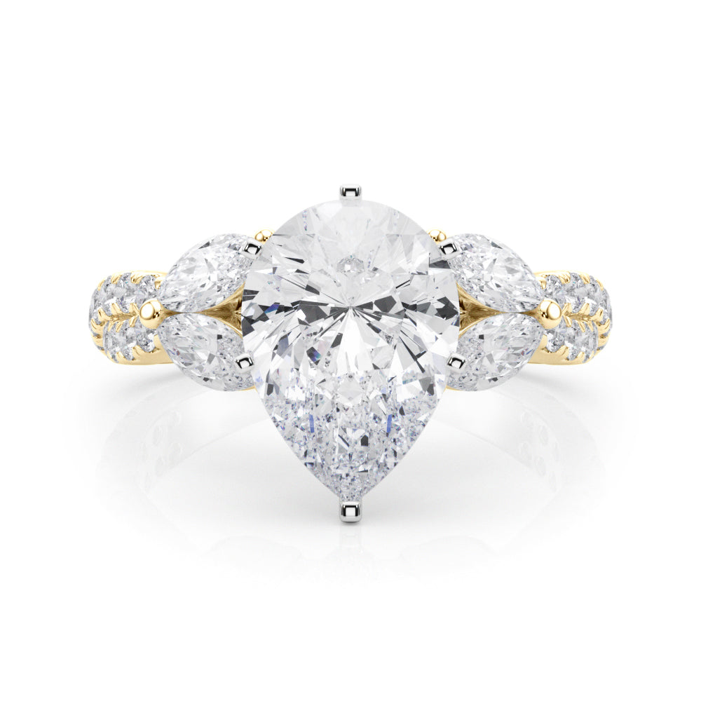 Romantic Mq & Rd Twisted Engagement Ring Round Diamond Engagement Ring — 9K/18K Gold & Platinum
