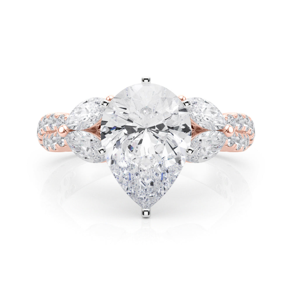 Romantic Mq & Rd Twisted Engagement Ring Round Diamond Engagement Ring — 9K/18K Gold & Platinum