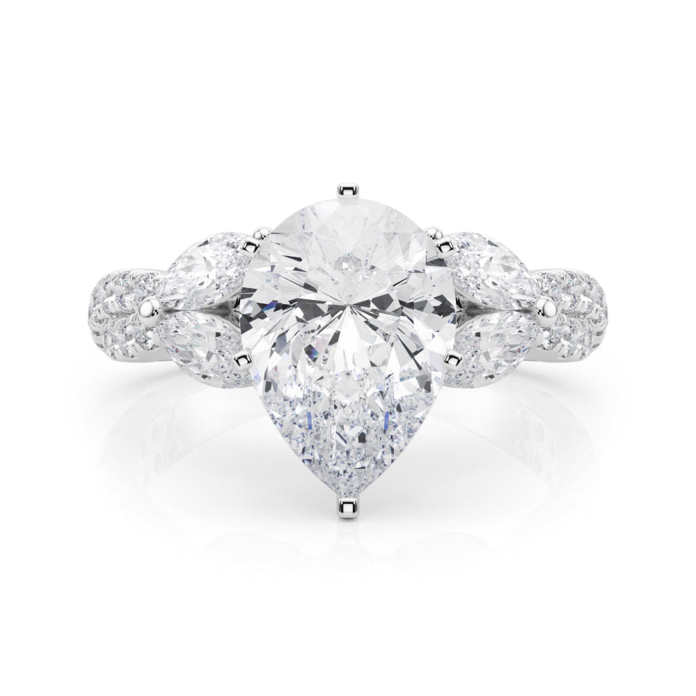 Romantic Mq & Rd Twisted Engagement Ring Round Diamond Engagement Ring — 9K/18K Gold & Platinum