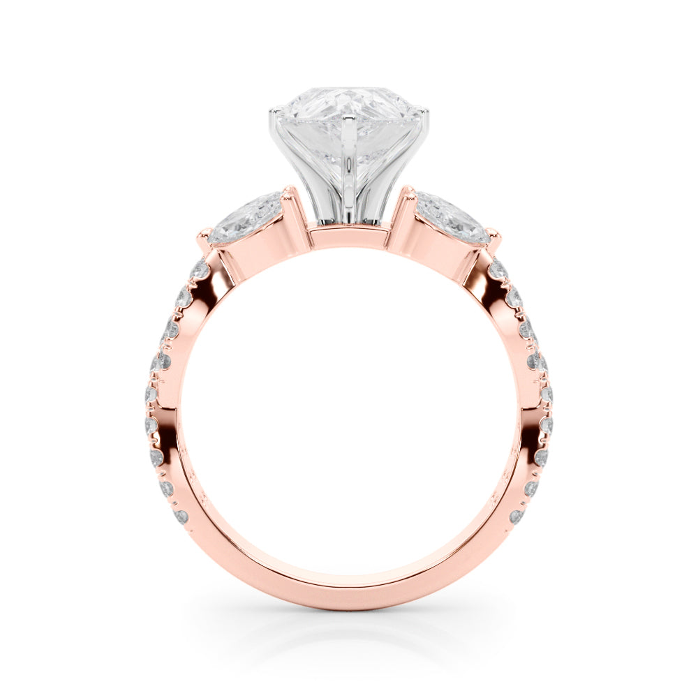 Romantic Mq & Rd Twisted Engagement Ring Round Diamond Engagement Ring — 9K/18K Gold & Platinum