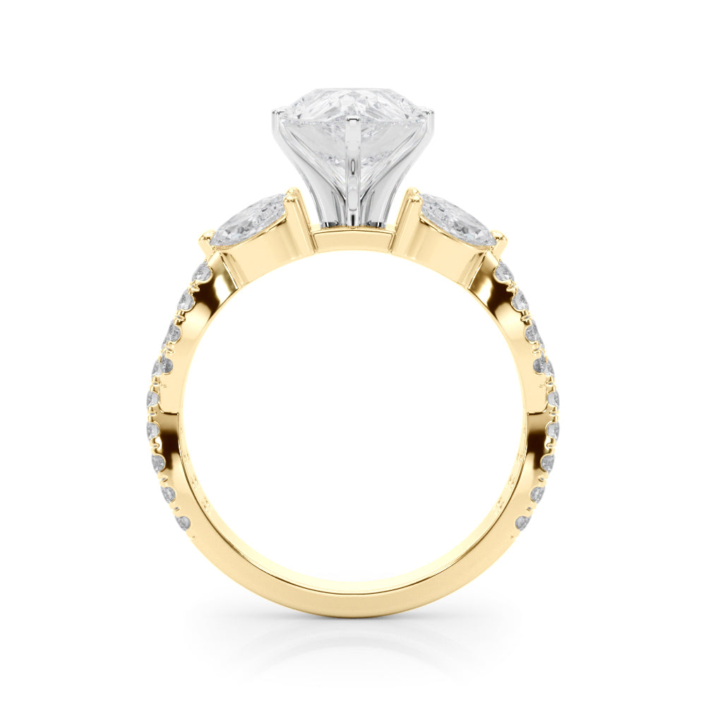 Romantic Mq & Rd Twisted Engagement Ring Round Diamond Engagement Ring — 9K/18K Gold & Platinum
