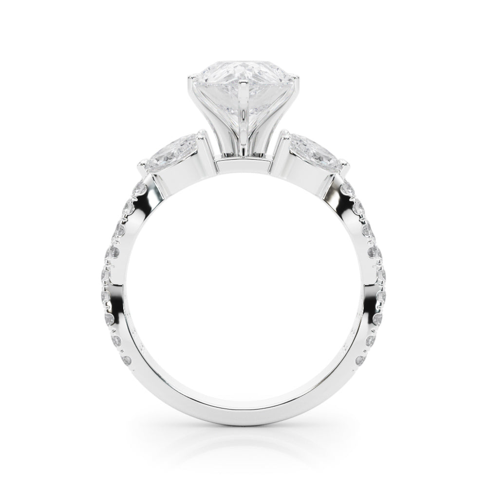 Romantic Mq & Rd Twisted Engagement Ring Round Diamond Engagement Ring — 9K/18K Gold & Platinum