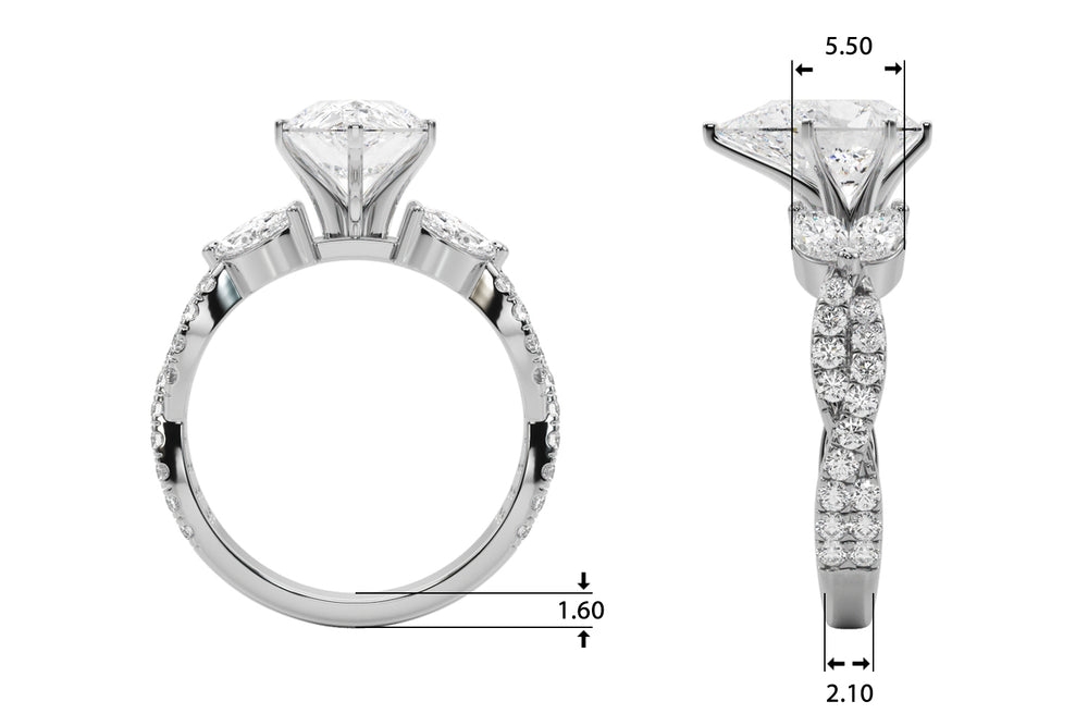 Romantic Mq & Rd Twisted Engagement Ring Round Diamond Engagement Ring — 9K/18K Gold & Platinum