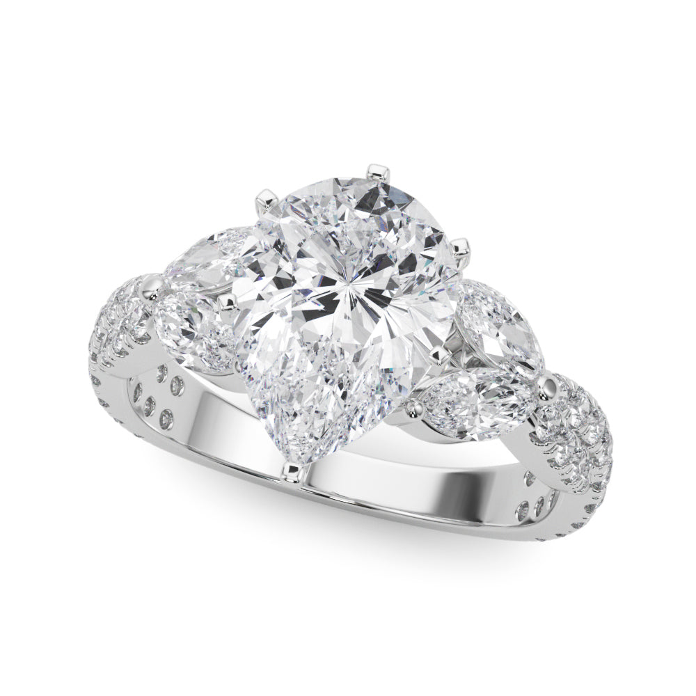 Romantic Mq & Rd Twisted Engagement Ring Round Diamond Engagement Ring — 9K/18K Gold & Platinum