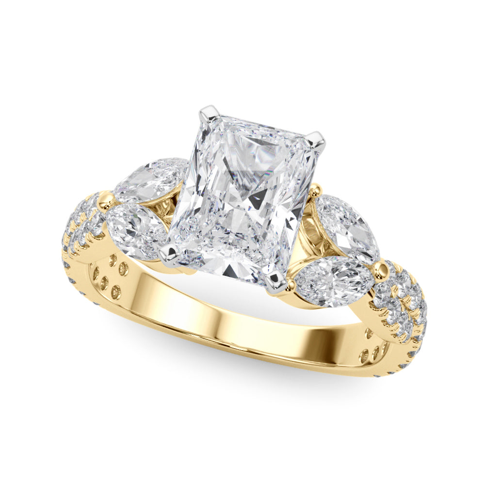 Romantic Mq & Rd Twisted Engagement Ring Round Diamond Engagement Ring — 9K/18K Gold & Platinum