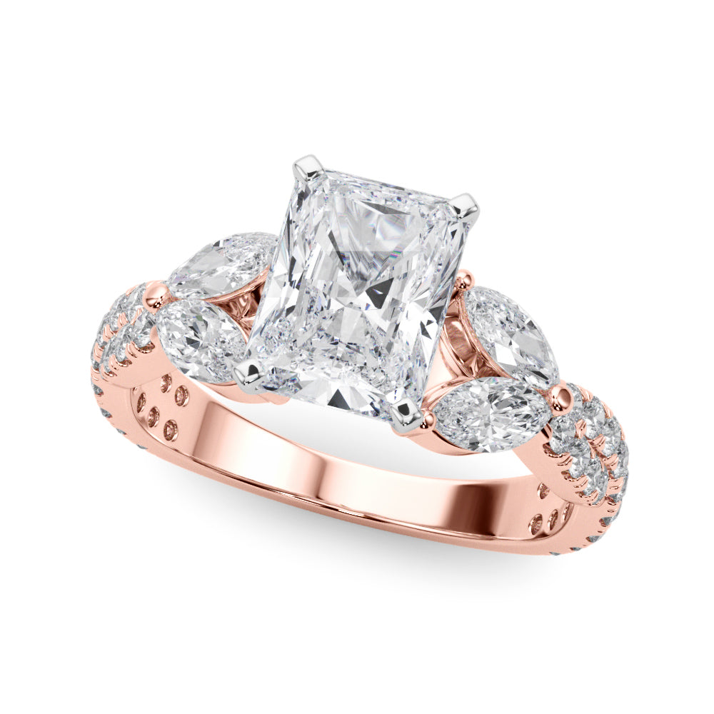 Romantic Mq & Rd Twisted Engagement Ring Round Diamond Engagement Ring — 9K/18K Gold & Platinum