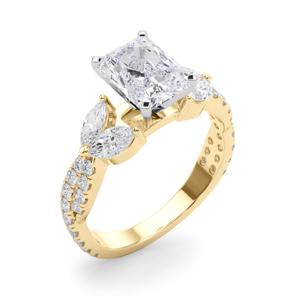 Romantic Mq & Rd Twisted Engagement Ring Round Diamond Engagement Ring — 9K/18K Gold & Platinum