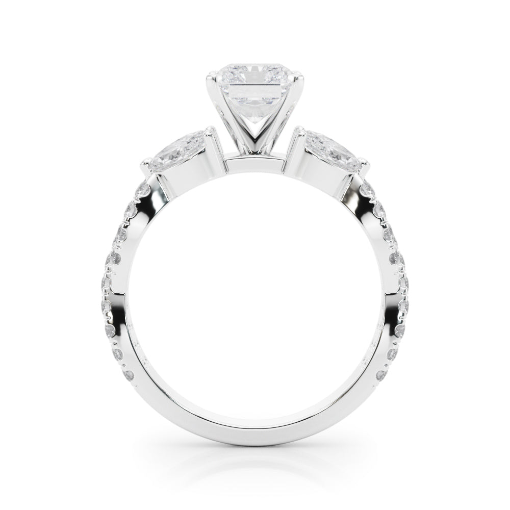 Romantic Mq & Rd Twisted Engagement Ring Round Diamond Engagement Ring — 9K/18K Gold & Platinum