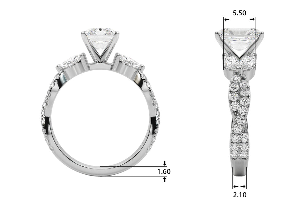 Romantic Mq & Rd Twisted Engagement Ring Round Diamond Engagement Ring — 9K/18K Gold & Platinum