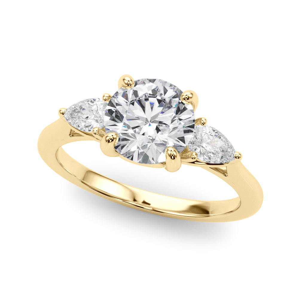 Splendid Three-Stone Rd Center Ps Sides Round Diamond Engagement Ring — 9K/18K Gold & Platinum