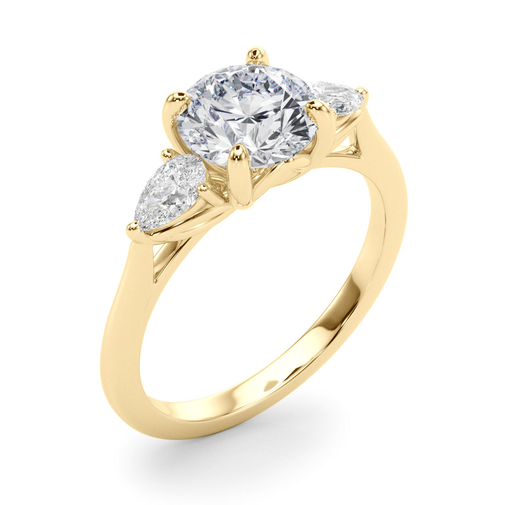 Splendid Three-Stone Rd Center Ps Sides Round Diamond Engagement Ring — 9K/18K Gold & Platinum