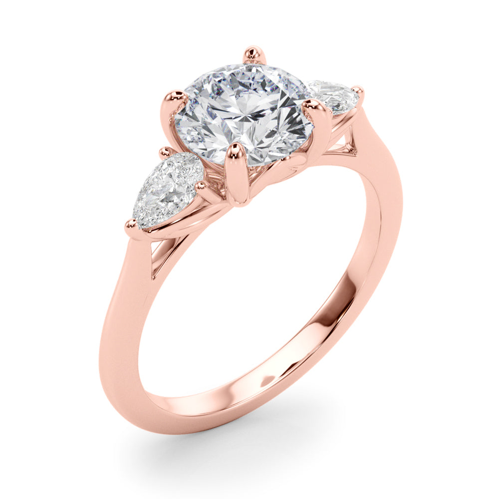 Splendid Three-Stone Rd Center Ps Sides Round Diamond Engagement Ring — 9K/18K Gold & Platinum