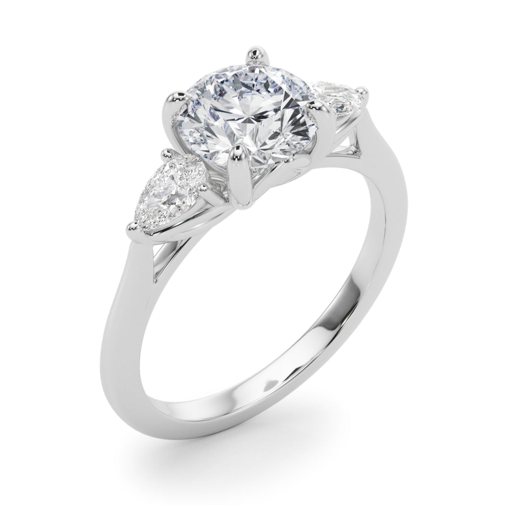 Splendid Three-Stone Rd Center Ps Sides Round Diamond Engagement Ring — 9K/18K Gold & Platinum