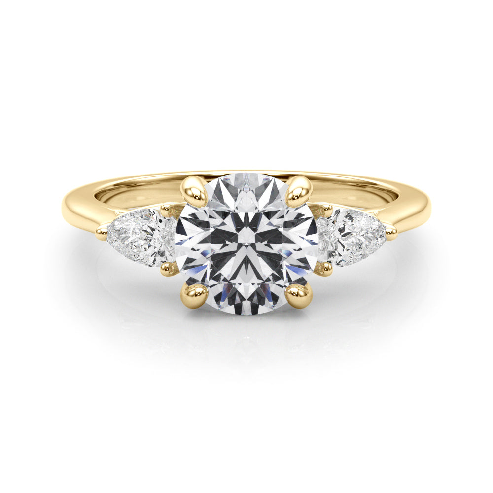 Splendid Three-Stone Rd Center Ps Sides Round Diamond Engagement Ring — 9K/18K Gold & Platinum