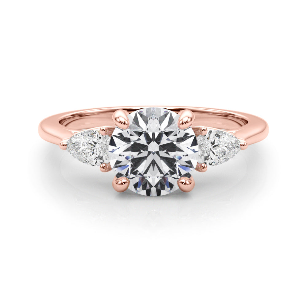 Splendid Three-Stone Rd Center Ps Sides Round Diamond Engagement Ring — 9K/18K Gold & Platinum