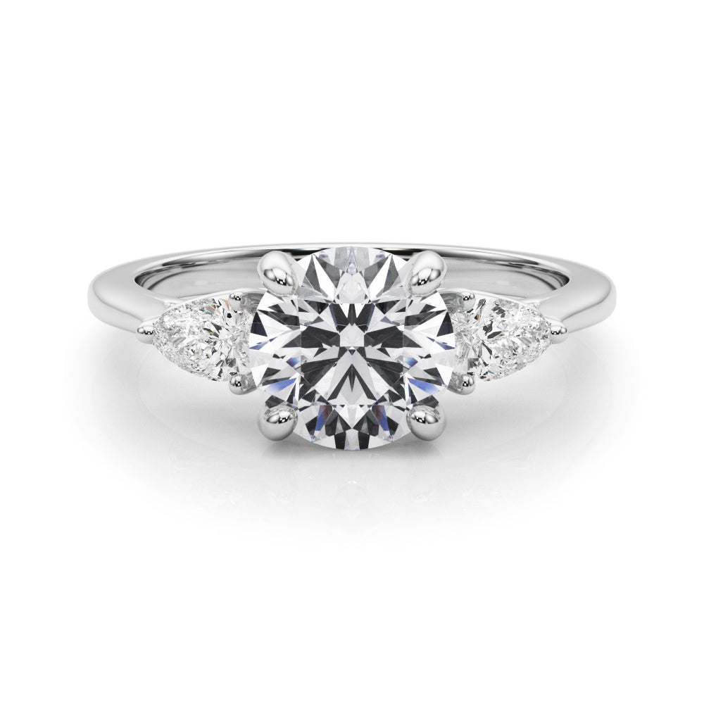 Splendid Three-Stone Rd Center Ps Sides Round Diamond Engagement Ring — 9K/18K Gold & Platinum