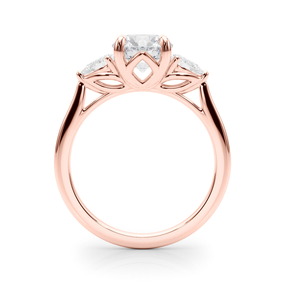 Splendid Three-Stone Rd Center Ps Sides Round Diamond Engagement Ring — 9K/18K Gold & Platinum