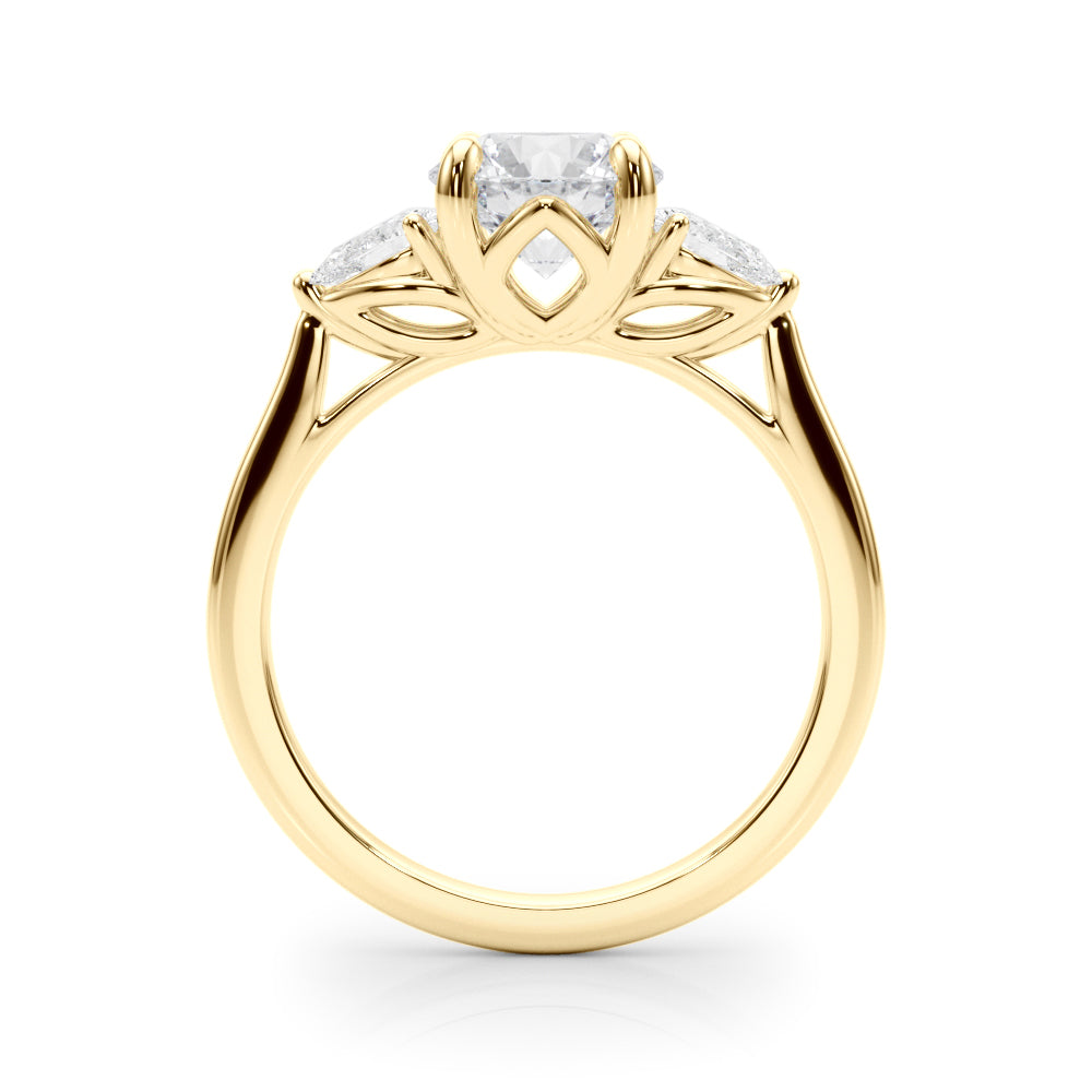Splendid Three-Stone Rd Center Ps Sides Round Diamond Engagement Ring — 9K/18K Gold & Platinum