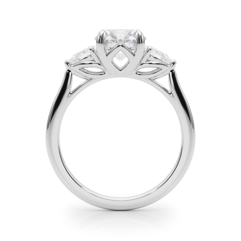 Splendid Three-Stone Rd Center Ps Sides Round Diamond Engagement Ring — 9K/18K Gold & Platinum