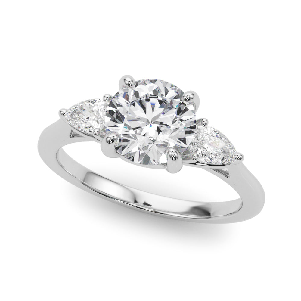 Splendid Three-Stone Rd Center Ps Sides Round Diamond Engagement Ring — 9K/18K Gold & Platinum