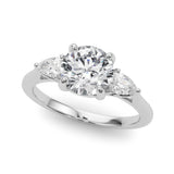 Splendid Three-Stone Rd Center Ps Sides Round Diamond Engagement Ring — 9K/18K Gold & Platinum