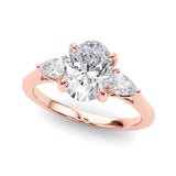Enchanted Three-Stone Ov Center Ps Sides Oval Diamond Engagement Ring — 9K/18K Gold & Platinum
