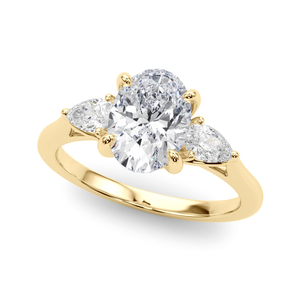 Enchanted Three-Stone Ov Center Ps Sides Oval Diamond Engagement Ring — 9K/18K Gold & Platinum