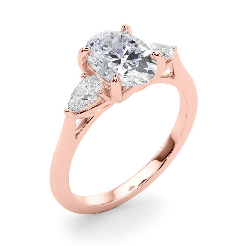 Enchanted Three-Stone Ov Center Ps Sides Oval Diamond Engagement Ring — 9K/18K Gold & Platinum