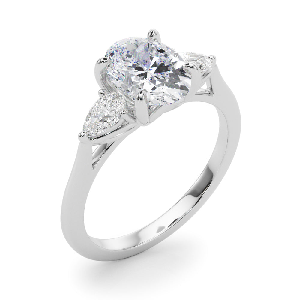 Enchanted Three-Stone Ov Center Ps Sides Oval Diamond Engagement Ring — 9K/18K Gold & Platinum