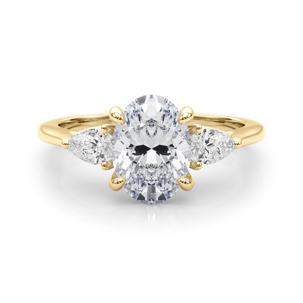 Enchanted Three-Stone Ov Center Ps Sides Oval Diamond Engagement Ring — 9K/18K Gold & Platinum