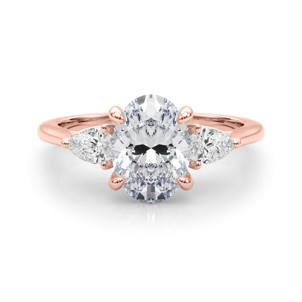 Enchanted Three-Stone Ov Center Ps Sides Oval Diamond Engagement Ring — 9K/18K Gold & Platinum