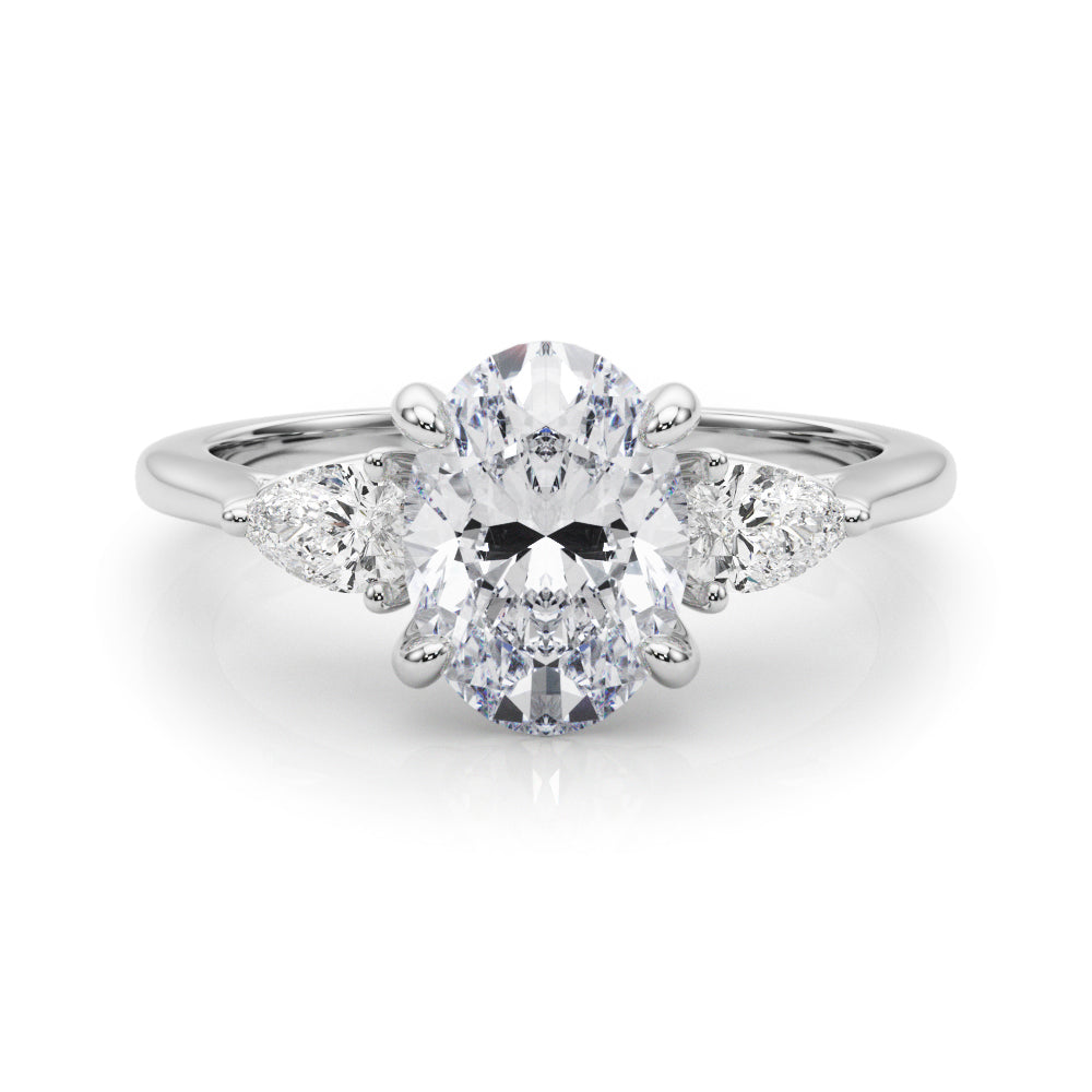 Enchanted Three-Stone Ov Center Ps Sides Oval Diamond Engagement Ring — 9K/18K Gold & Platinum
