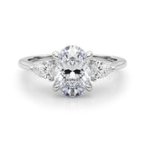 Enchanted Three-Stone Ov Center Ps Sides Oval Diamond Engagement Ring — 9K/18K Gold & Platinum