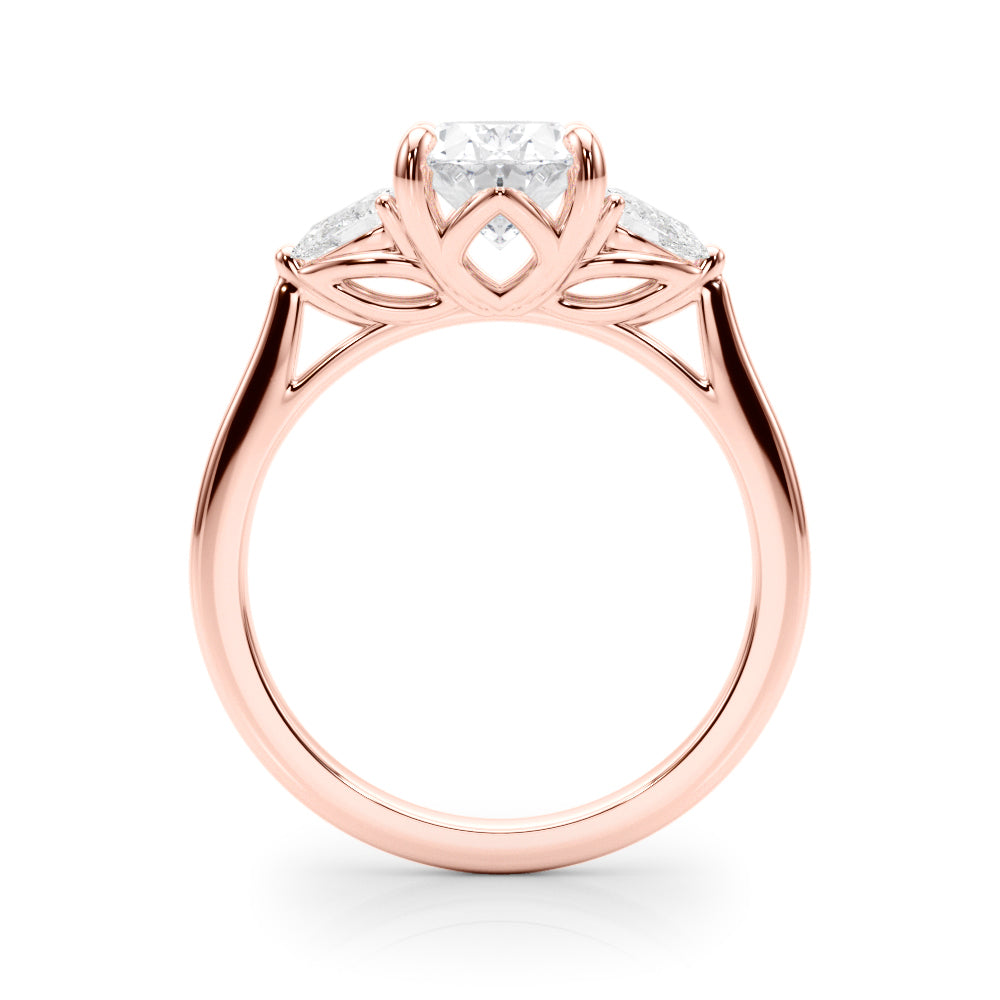 Enchanted Three-Stone Ov Center Ps Sides Oval Diamond Engagement Ring — 9K/18K Gold & Platinum