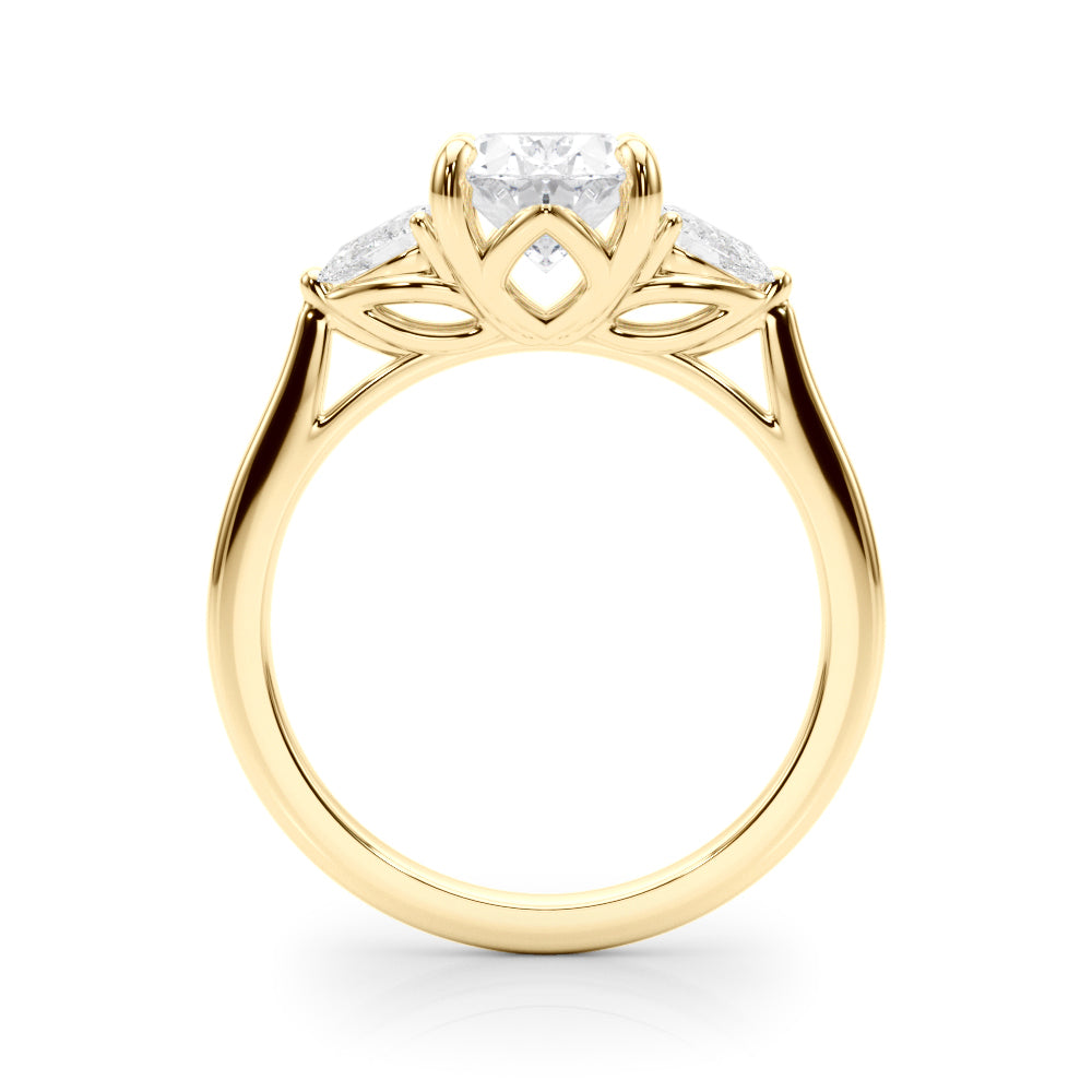 Enchanted Three-Stone Ov Center Ps Sides Oval Diamond Engagement Ring — 9K/18K Gold & Platinum
