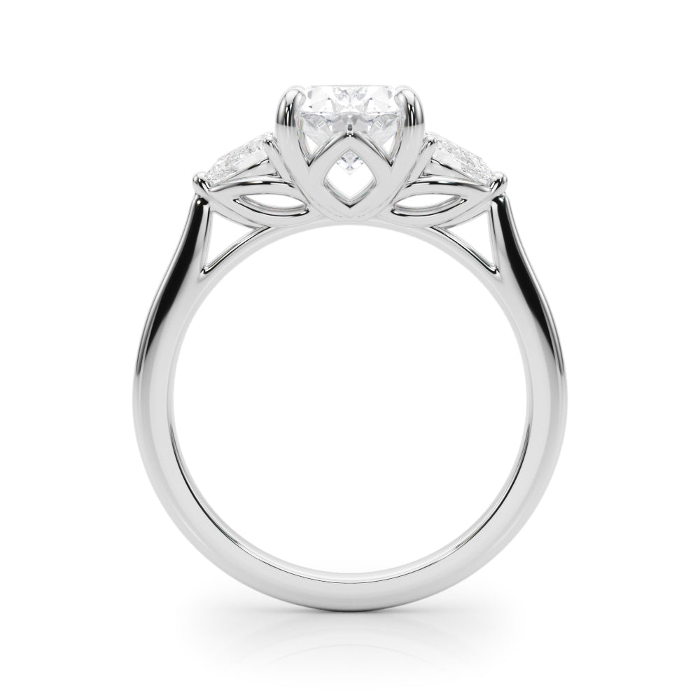 Enchanted Three-Stone Ov Center Ps Sides Oval Diamond Engagement Ring — 9K/18K Gold & Platinum