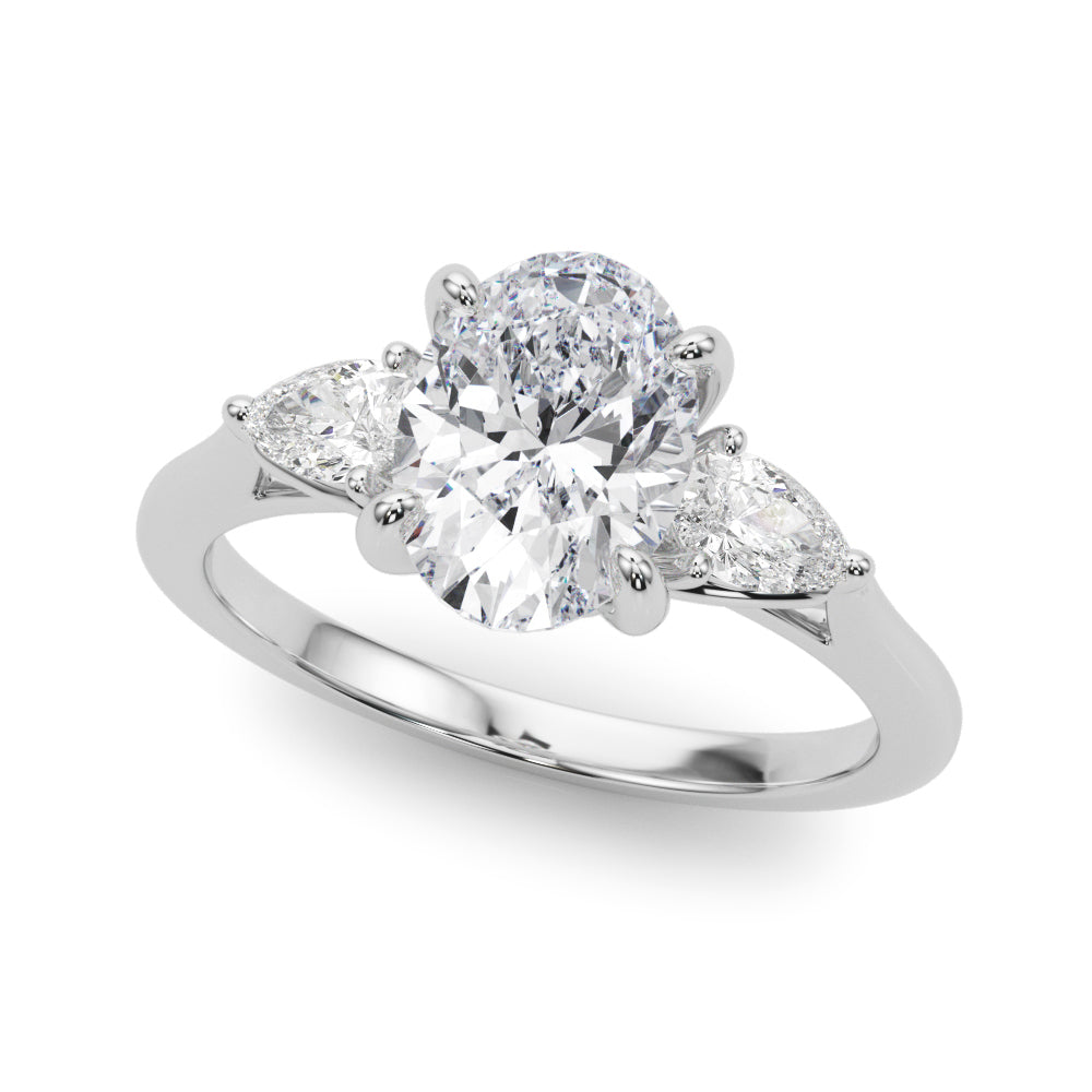 Enchanted Three-Stone Ov Center Ps Sides Oval Diamond Engagement Ring — 9K/18K Gold & Platinum