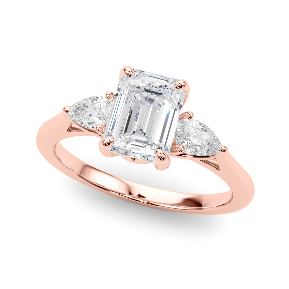 Pristine Three-Stone Ec Center Ps Sides Emerald Diamond Engagement Ring — 9K/18K Gold & Platinum