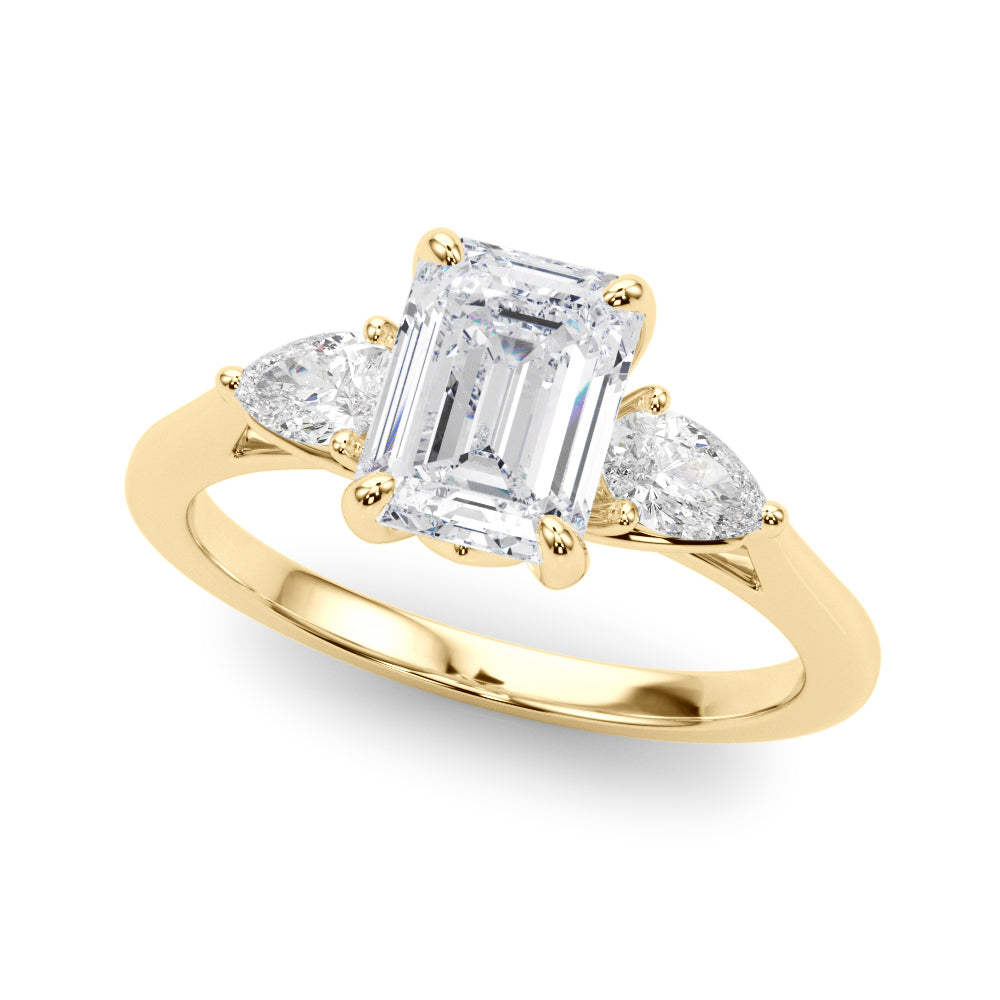 Pristine Three-Stone Ec Center Ps Sides Emerald Diamond Engagement Ring — 9K/18K Gold & Platinum