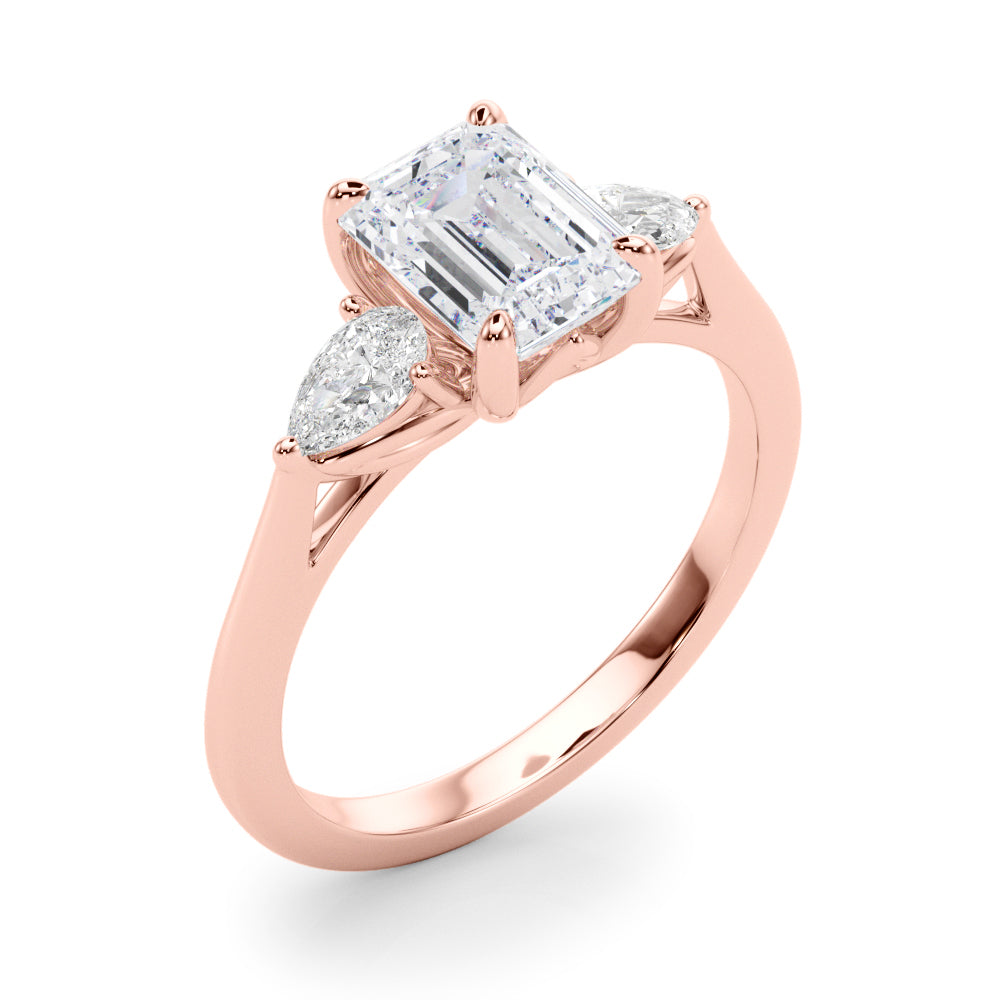 Pristine Three-Stone Ec Center Ps Sides Emerald Diamond Engagement Ring — 9K/18K Gold & Platinum