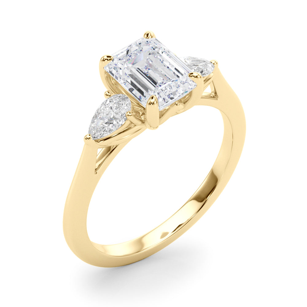 Pristine Three-Stone Ec Center Ps Sides Emerald Diamond Engagement Ring — 9K/18K Gold & Platinum