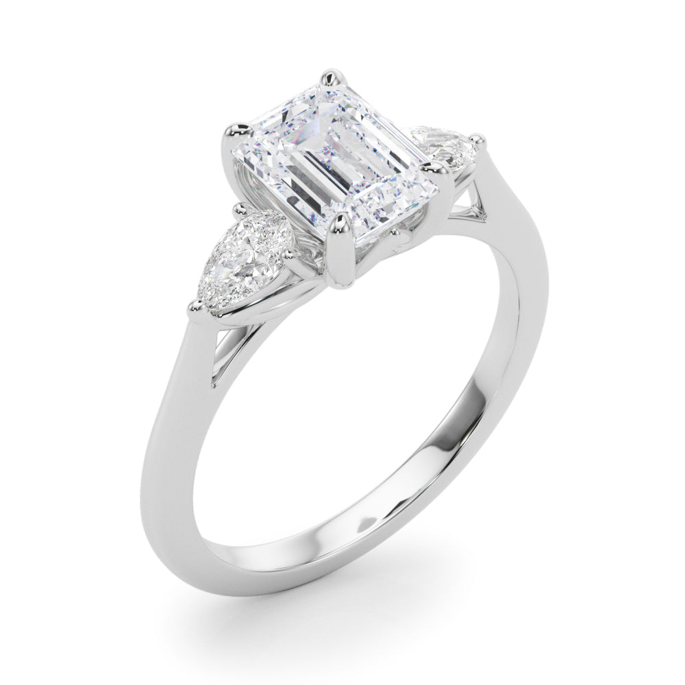 Pristine Three-Stone Ec Center Ps Sides Emerald Diamond Engagement Ring — 9K/18K Gold & Platinum