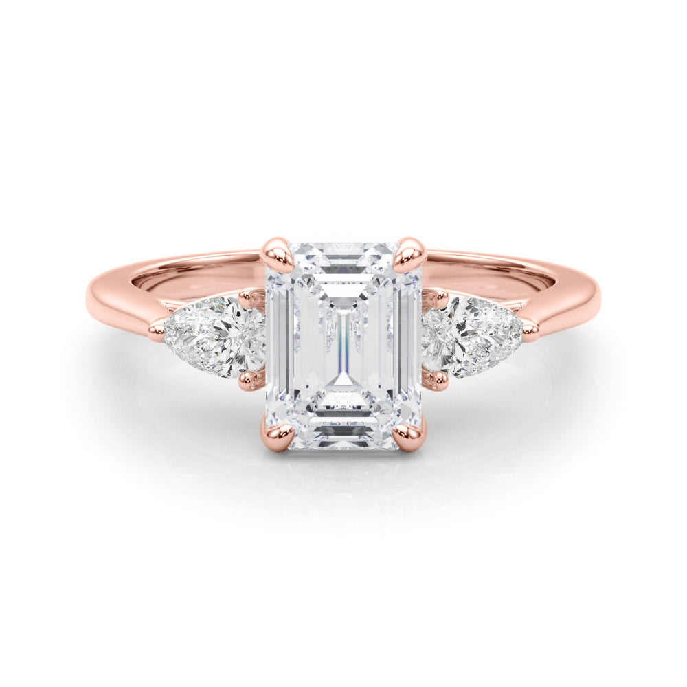 Pristine Three-Stone Ec Center Ps Sides Emerald Diamond Engagement Ring — 9K/18K Gold & Platinum