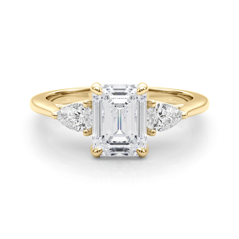 Pristine Three-Stone Ec Center Ps Sides Emerald Diamond Engagement Ring — 9K/18K Gold & Platinum