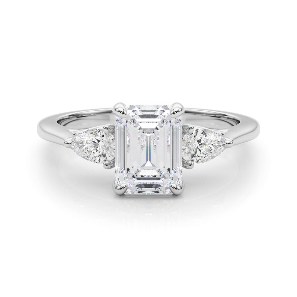 Pristine Three-Stone Ec Center Ps Sides Emerald Diamond Engagement Ring — 9K/18K Gold & Platinum