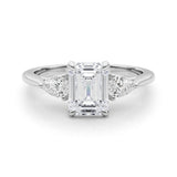 Pristine Three-Stone Ec Center Ps Sides Emerald Diamond Engagement Ring — 9K/18K Gold & Platinum