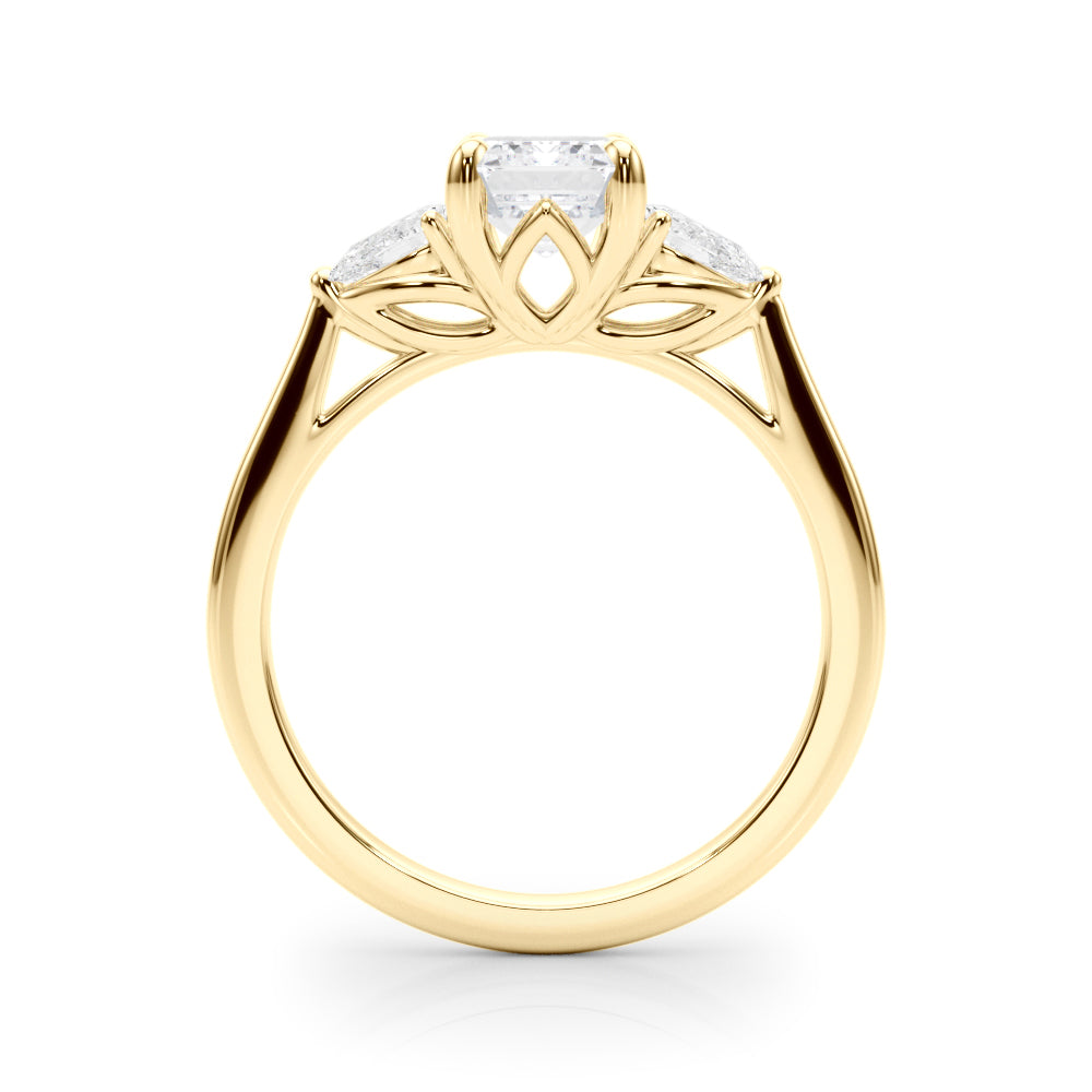 Pristine Three-Stone Ec Center Ps Sides Emerald Diamond Engagement Ring — 9K/18K Gold & Platinum