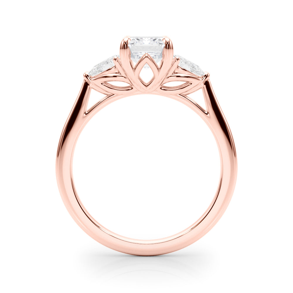 Pristine Three-Stone Ec Center Ps Sides Emerald Diamond Engagement Ring — 9K/18K Gold & Platinum