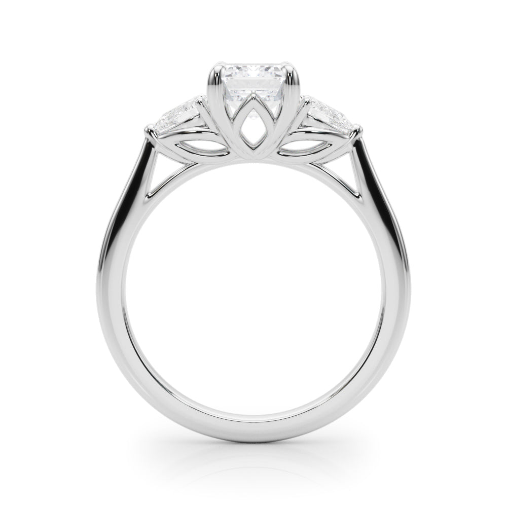 Pristine Three-Stone Ec Center Ps Sides Emerald Diamond Engagement Ring — 9K/18K Gold & Platinum