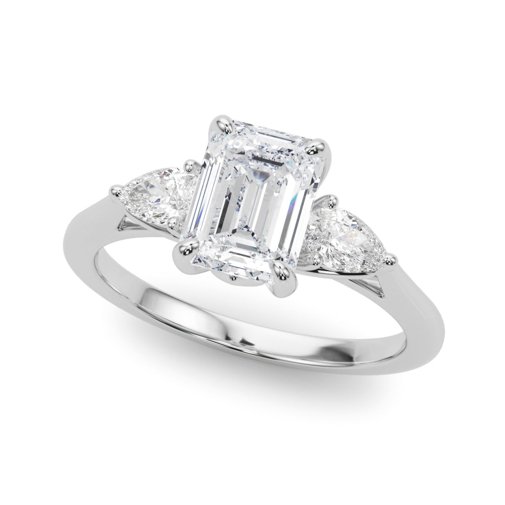 Pristine Three-Stone Ec Center Ps Sides Emerald Diamond Engagement Ring — 9K/18K Gold & Platinum